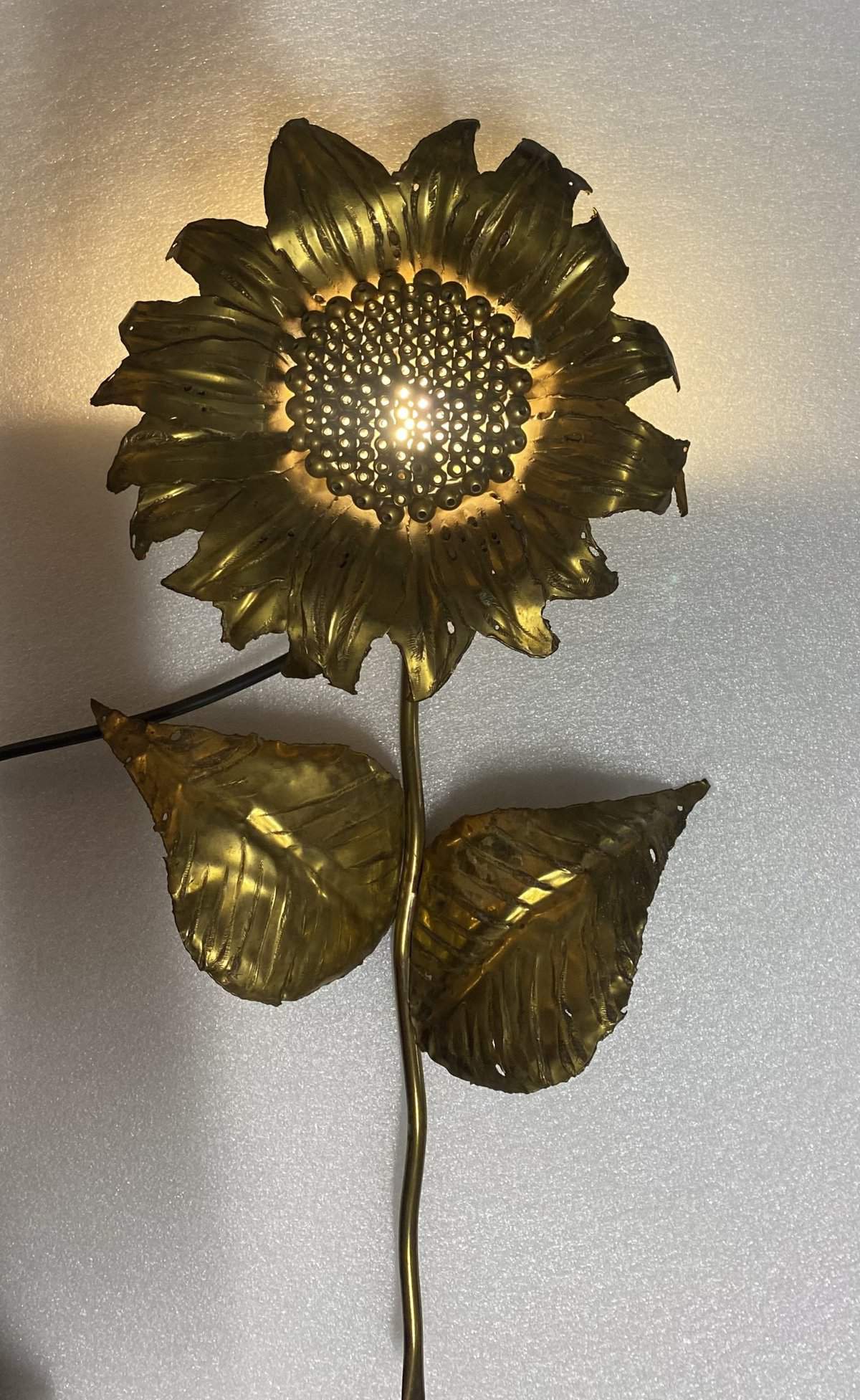 1970′ Applique Au Tournesol Laiton Patiné Signée P.MAS-ROSSI H 64 cm – Image 3