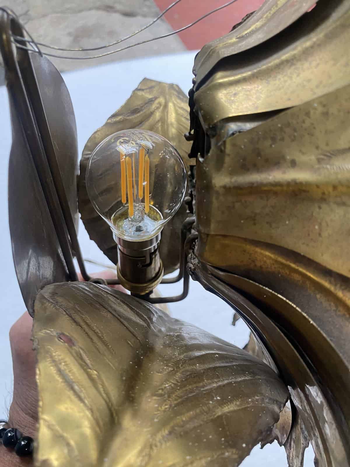 1970′ Applique Au Tournesol Laiton Patiné Signée P.MAS-ROSSI H 64 cm – Image 5