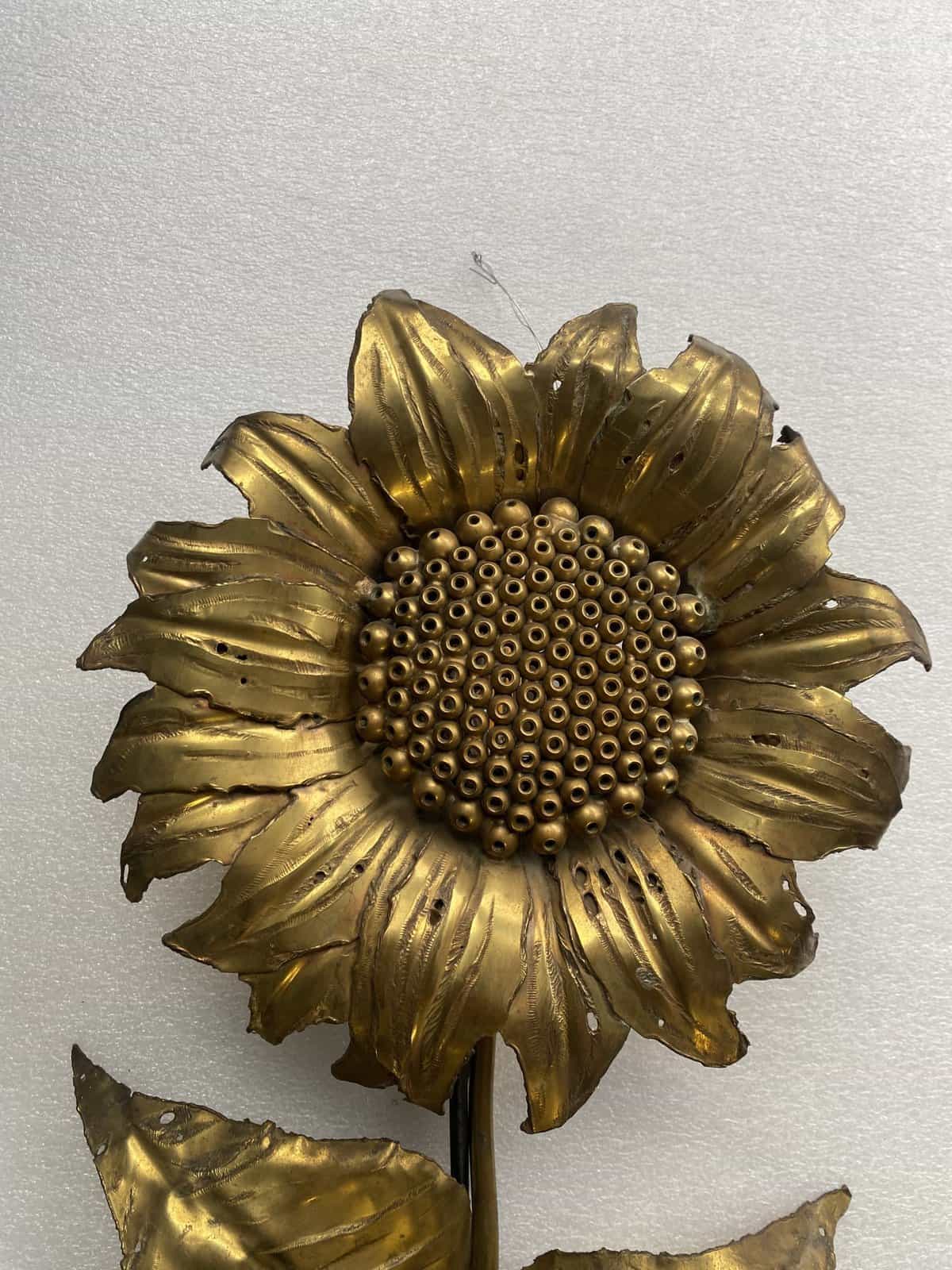 1970′ Applique Au Tournesol Laiton Patiné Signée P.MAS-ROSSI H 64 cm – Image 8