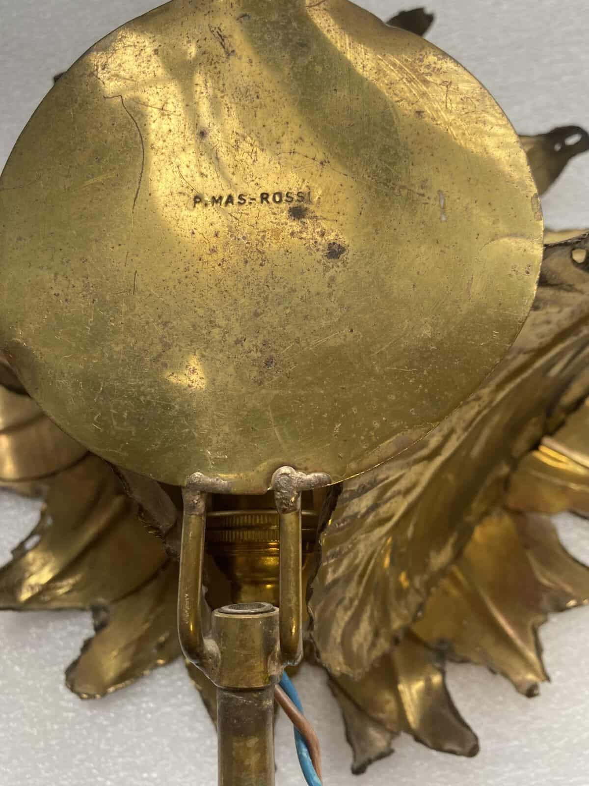 1970′ Applique Au Tournesol Laiton Patiné Signée P.MAS-ROSSI H 64 cm – Image 9
