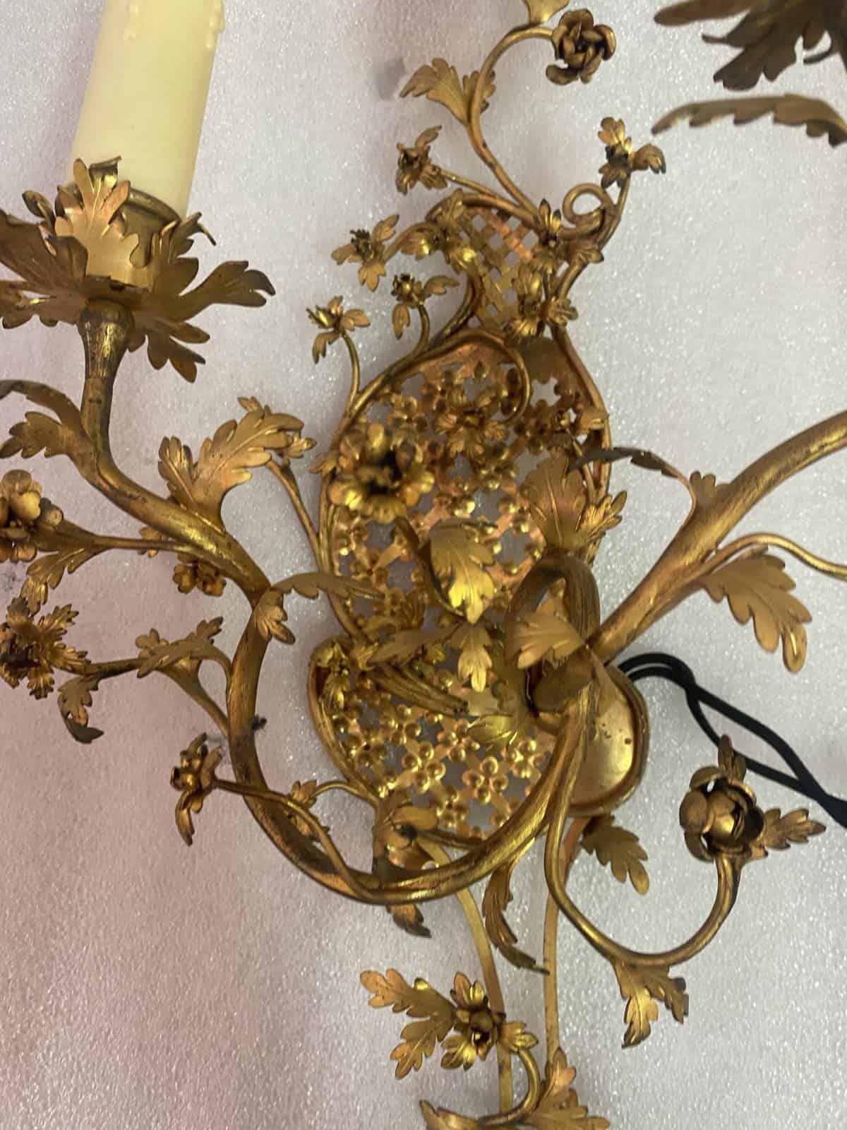 1950 Paire d’Appliques Faisant Pendant En Bronze Doré De Style LXV – Image 4