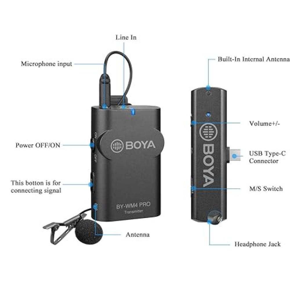 BOYA Microphones by-WM4 PRO-K4 (TX+TX+RXDi), Système de microphones de Lavalier sans fil 2.4GHz à deux canaux pour iPhone iPad iOS Devices – Idéal pour le Vlogging, le tournage, l’enregistrement, le Live Stream – BOYA MICROPHONE BY-WM4 PRO-K4 – Image 3