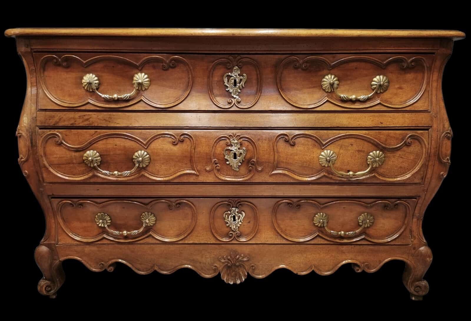 Commode Bordelaise Louis XV 18è Siècle En noyer Mouluré Et Sculpté 3 Tiroirs – Image 3