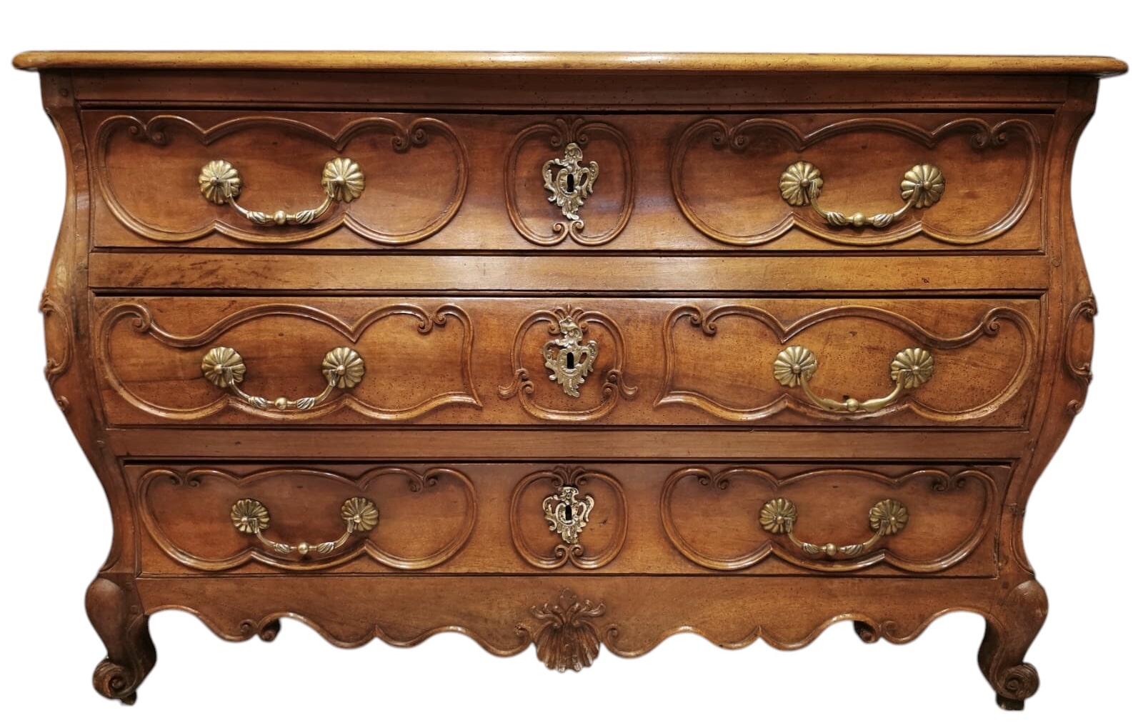 Commode Bordelaise Louis XV 18è Siècle En noyer Mouluré Et Sculpté 3 Tiroirs – Image 4