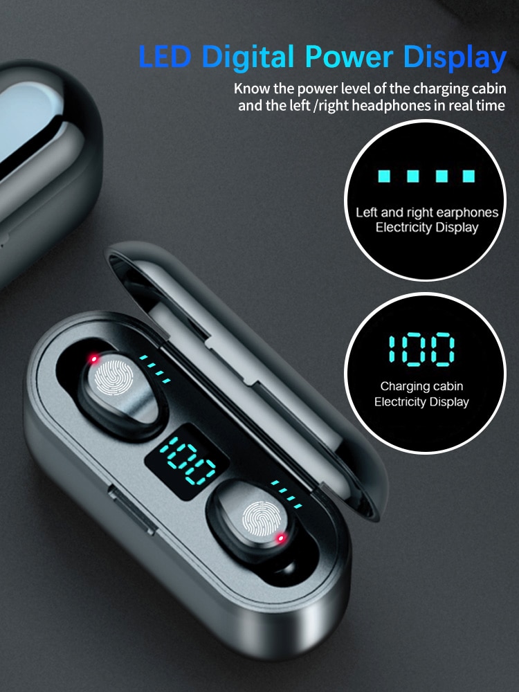 F9 TWS Bluetooth 5.0 sans fil écouteurs casque tactile contrôle écouteurs stéréo Sport casque LED affichage jeu Auriculare – Image 3