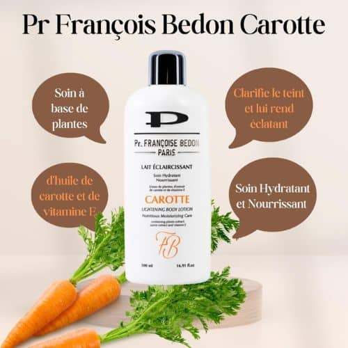 Gamme Pr. Francoise Bedon, Serum Eclaircissant Carotte, Lait Carotte Soin Hydratant et Nourrissant 500ml, Savon Gommant – Carotte – Image 4